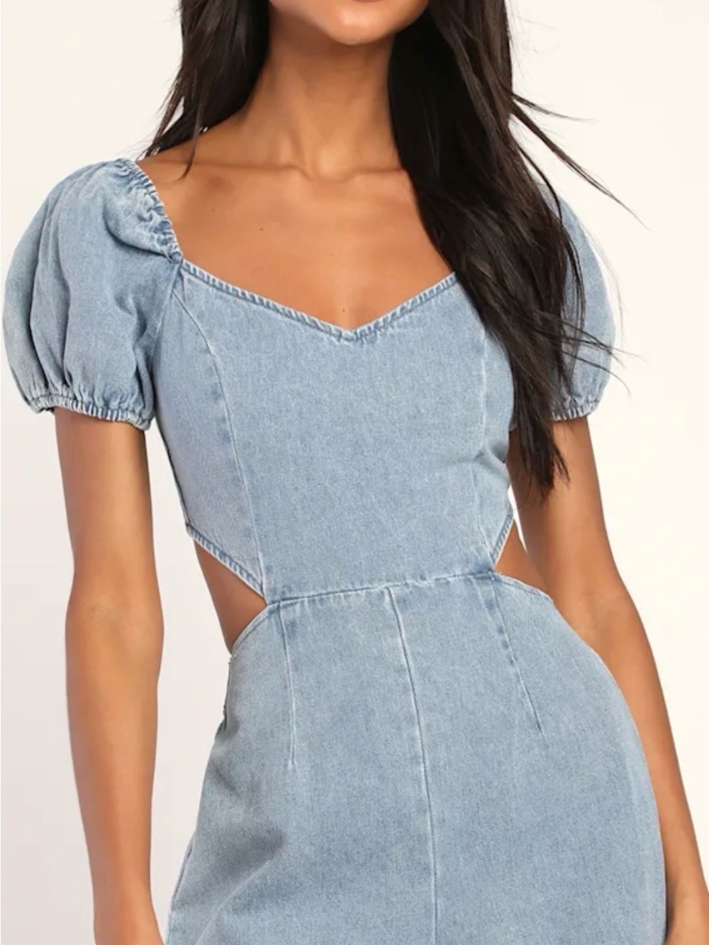 Lulus Blushing Beauty Light Wash Denim Puff Sleeve Romper